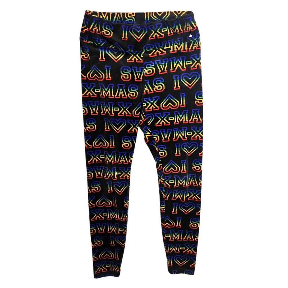 No Boundaries Women's I Love X-MAS Christmas Leggings Black‎ Rainbow Size M 7-9